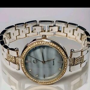 Stainless Steel Charming Charlie Blue Face Watch Iced With Gems 7" Bracelet Band